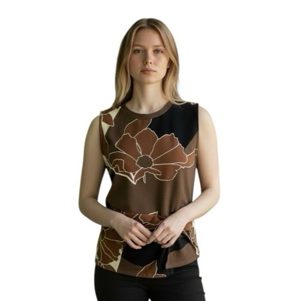Rachel‎ Rachel Roy Women's S Sleeveless Knit Top Metal Waist Detail Brown NWT